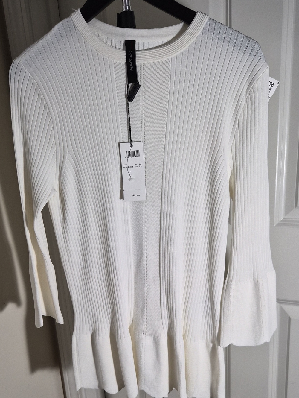 Marc Cain White Ribbed Crewneck Sweater